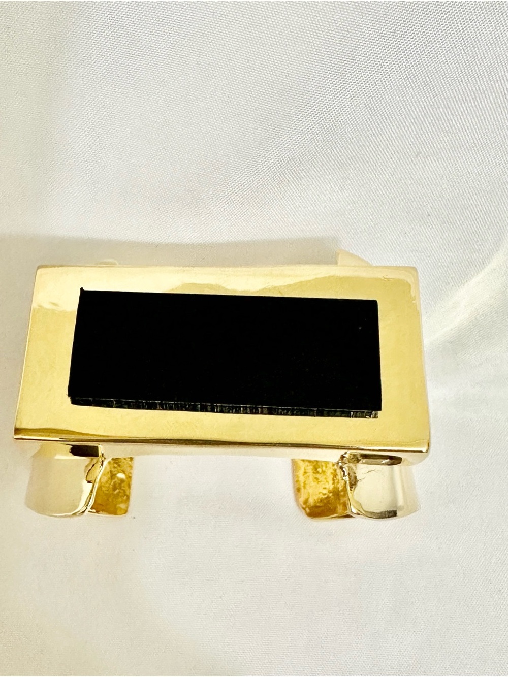 6.5” Vintage Gold Plated Black Enamel Rectangular Statement Cuff Bracelet-Heavy